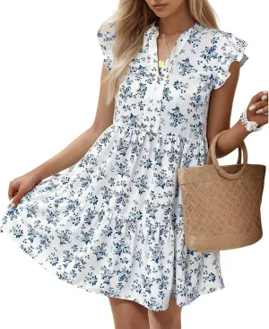 MARZXIN Casual Summer Dresses for Women 2024 Bohemian Sleeveless Loose Sundress Beach Floral Print Dress