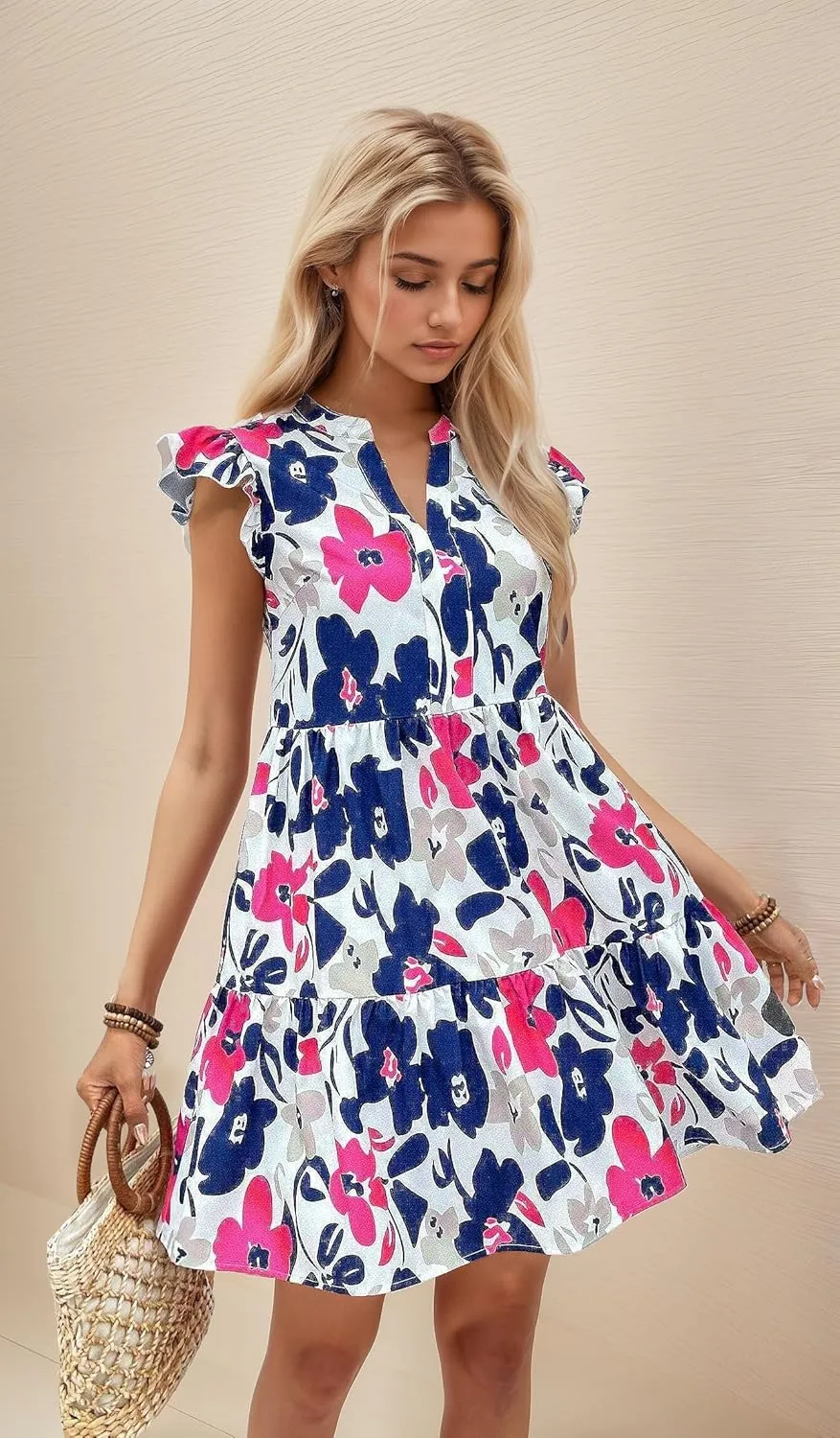 MARZXIN Casual Summer Dresses for Women 2024 Bohemian Sleeveless Loose Sundress Beach Floral Print Dress