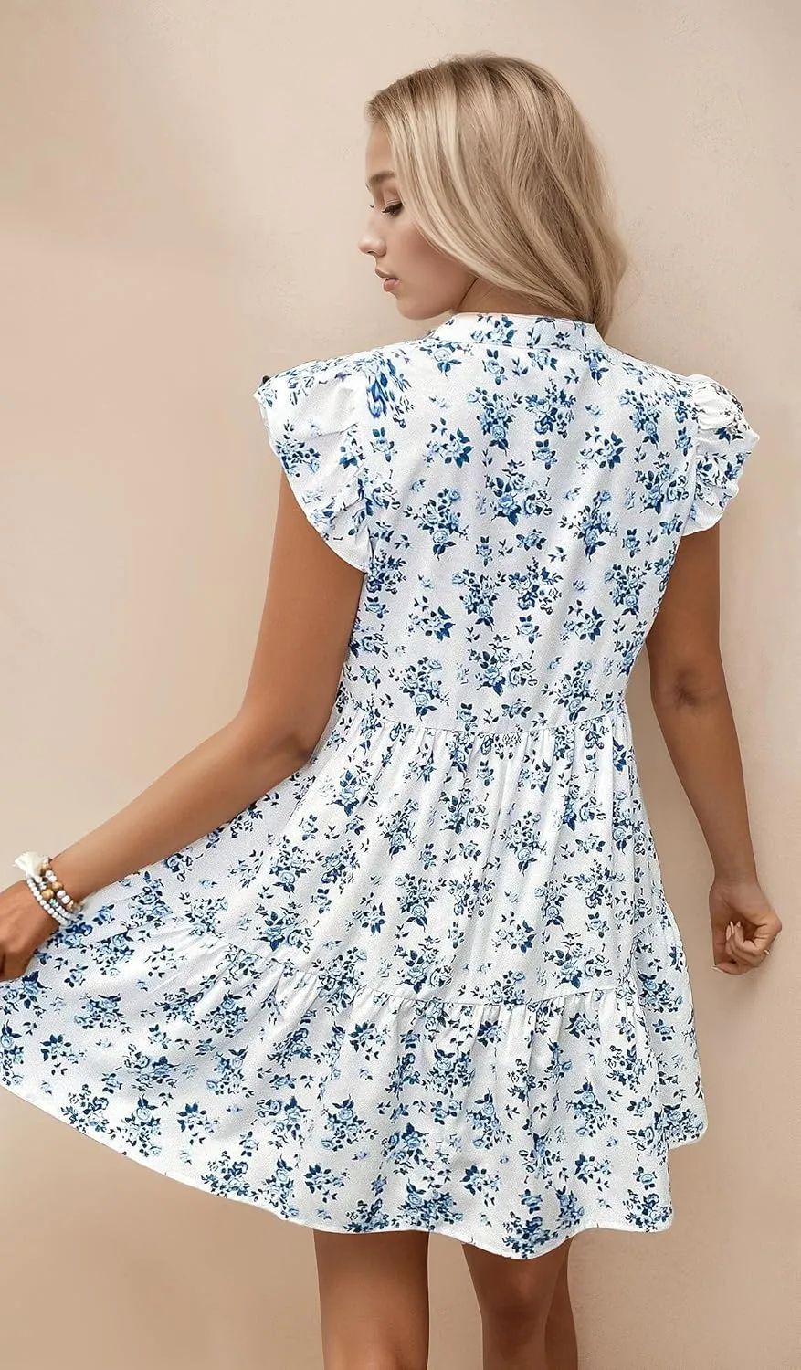 MARZXIN Casual Summer Dresses for Women 2024 Bohemian Sleeveless Loose Sundress Beach Floral Print Dress