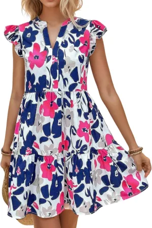 MARZXIN Casual Summer Dresses for Women 2024 Bohemian Sleeveless Loose Sundress Beach Floral Print Dress