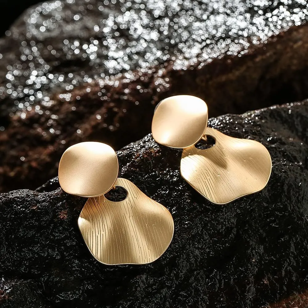 Matte Gold Dangle Earrings for Women Big Drop Earrings Long Geometric Statement Earrings for Women