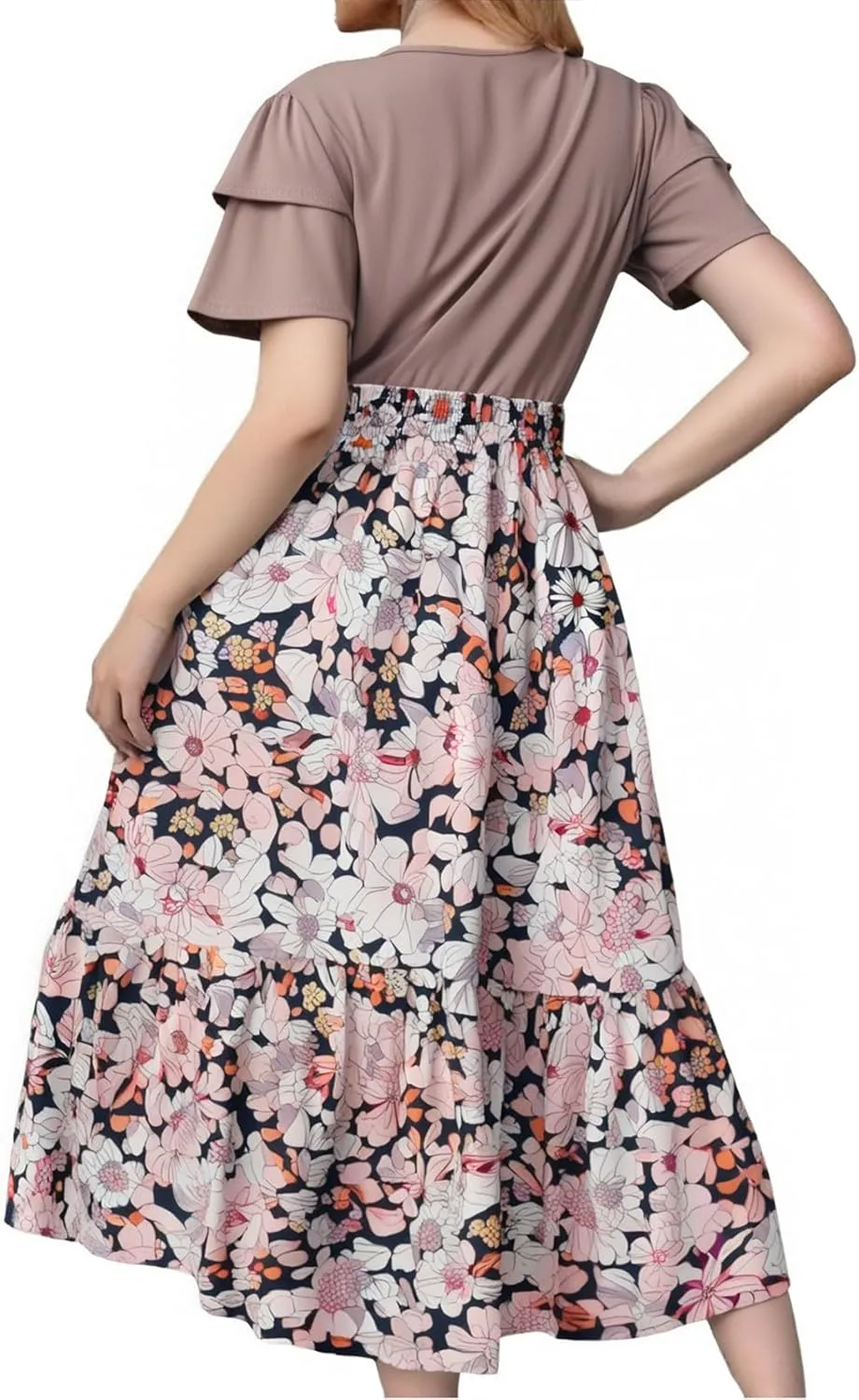 Maxi Dresses for Women 2025 Summer Casual Trendy Short Sleeve Crew Neck Floral Print Flowy Boho Dress, S-2XL