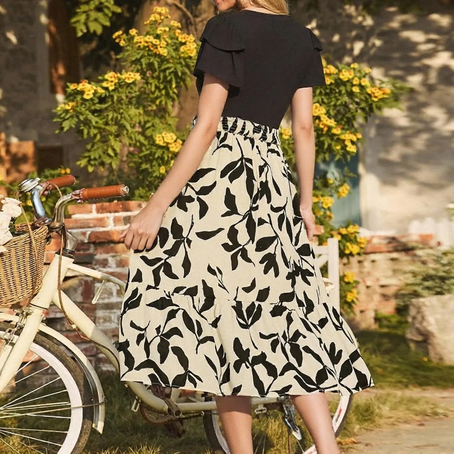 Maxi Dresses for Women 2025 Summer Casual Trendy Short Sleeve Crew Neck Floral Print Flowy Boho Dress, S-2XL