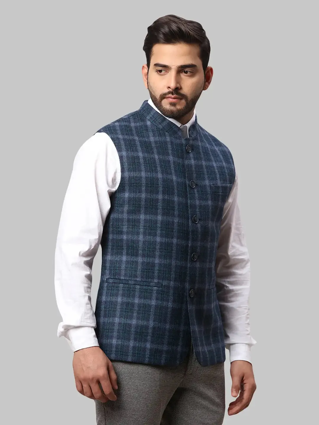Men Grey Slim Fit Wool Waist Coat