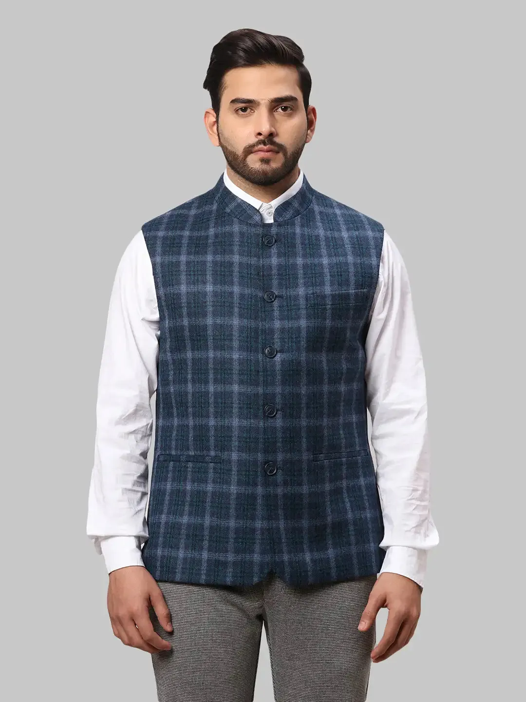 Men Grey Slim Fit Wool Waist Coat