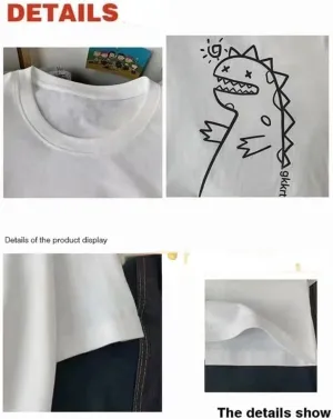 Men Harajuku Streetwear T-Shirt Grunge Oversized Baggy Tee Shirt Y2K Aesthetic Dinosaur Print Goth Emo Summer Clothes