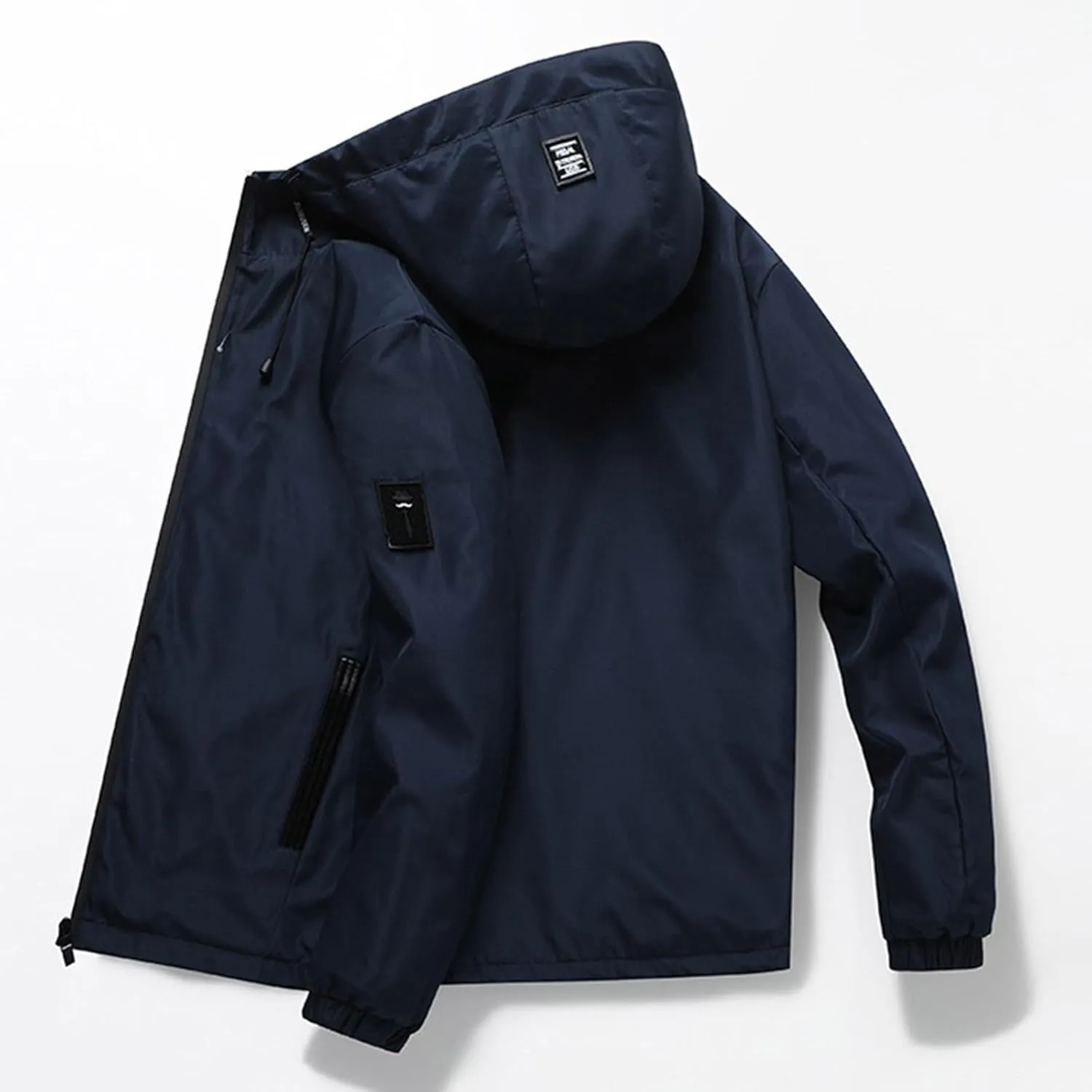 Men Hooded Jacket Waterproof Lightweight Insulated Fleece Rain Jacket Outdoor Raincoat Shell Jacket for Hiking Travel
