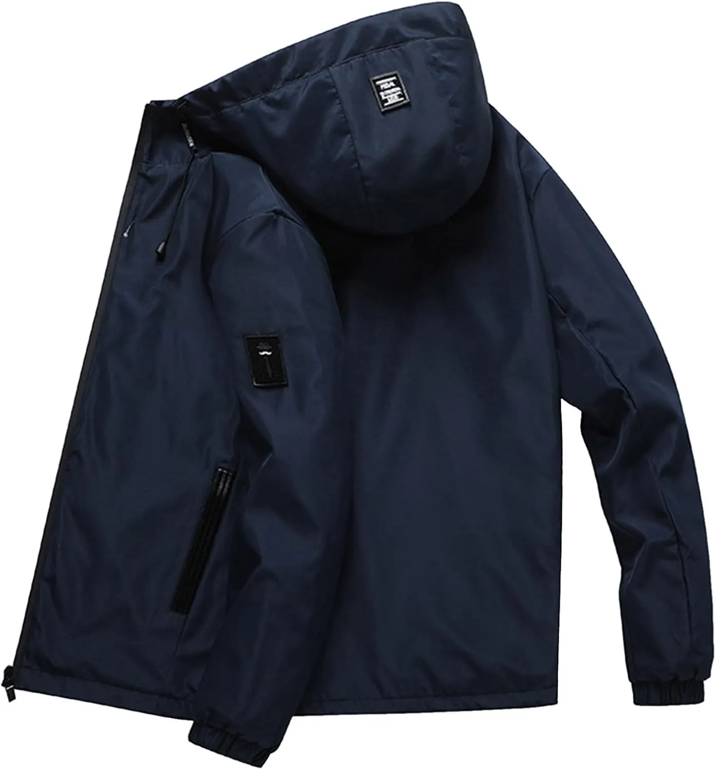 Men Hooded Jacket Waterproof Lightweight Insulated Fleece Rain Jacket Outdoor Raincoat Shell Jacket for Hiking Travel