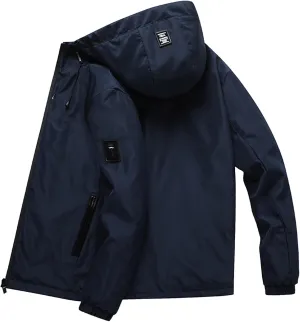 Men Hooded Jacket Waterproof Lightweight Insulated Fleece Rain Jacket Outdoor Raincoat Shell Jacket for Hiking Travel