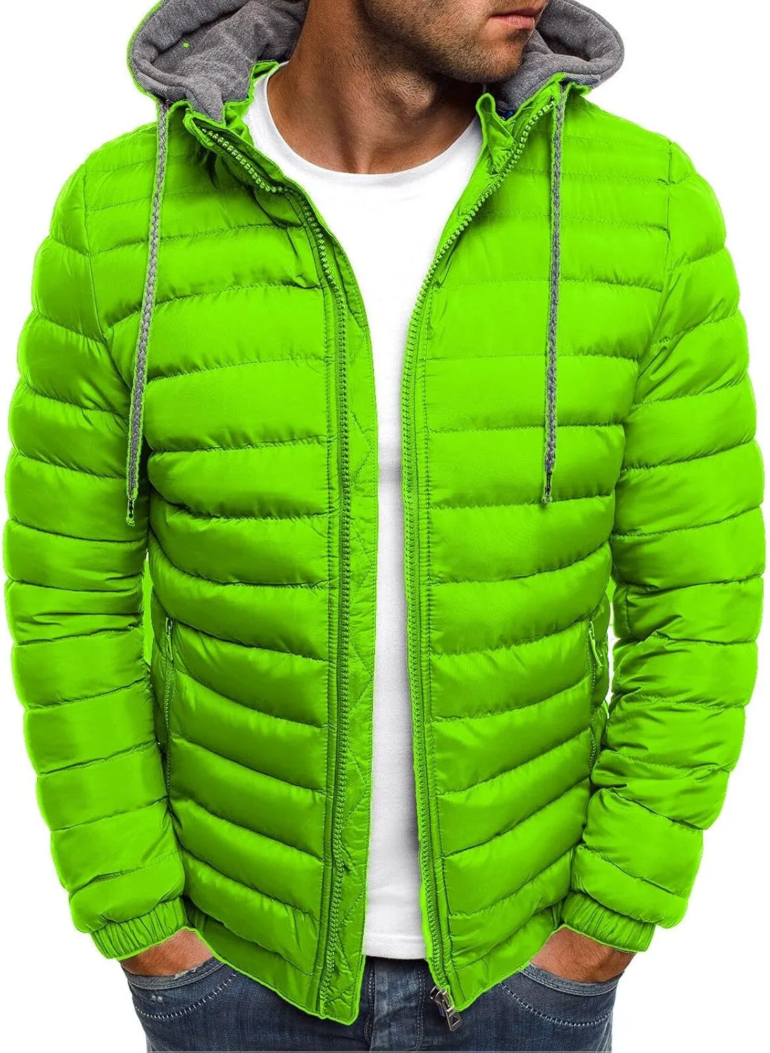 Men Snow Jackets Fall Winter Warm Cotton Padded Coat Drawstring Hooded Collar Hoodies Sweatshirt Outwear & Jackets