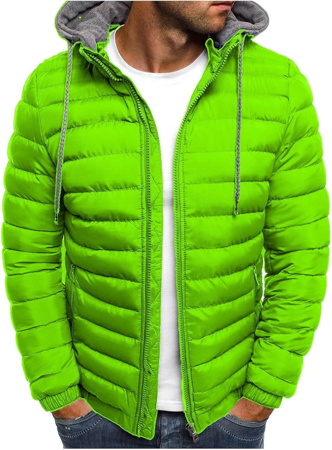 Men Snow Jackets Fall Winter Warm Cotton Padded Coat Drawstring Hooded Collar Hoodies Sweatshirt Outwear & Jackets