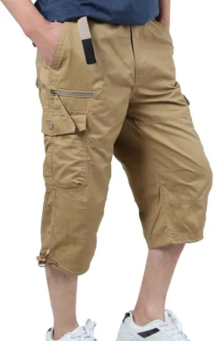 Mens 3/4 Relaxed Fit Army Tactical Running Shorts Cargo Shorts 7 Pockets Elastic Waist Cotton Sports Hiking Pants 2024 Trend