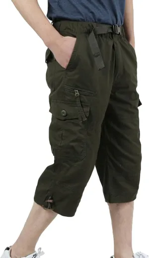 Mens 3/4 Relaxed Fit Army Tactical Running Shorts Cargo Shorts 7 Pockets Elastic Waist Cotton Sports Hiking Pants 2024 Trend