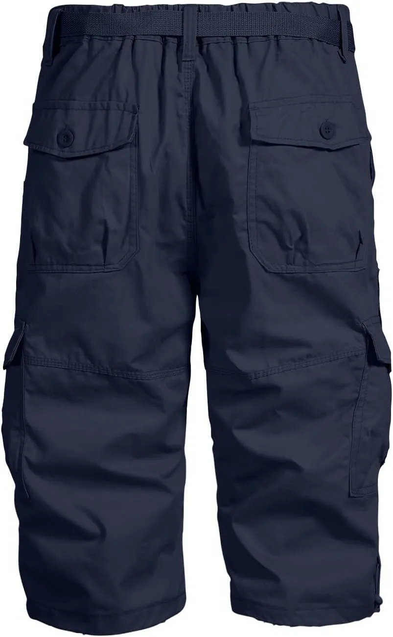 Mens 3/4 Relaxed Fit Army Tactical Running Shorts Cargo Shorts 7 Pockets Elastic Waist Cotton Sports Hiking Pants 2024 Trend