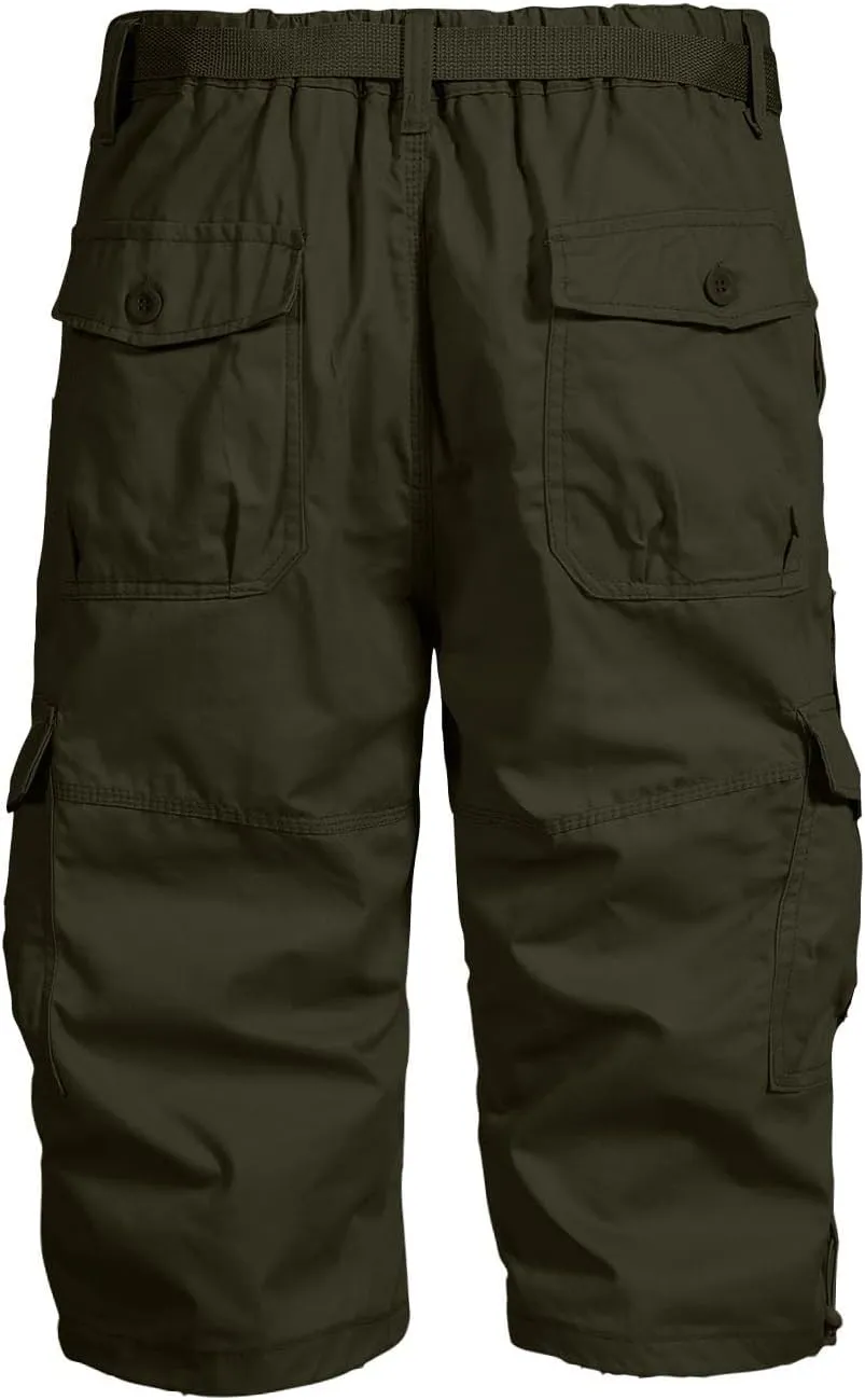 Mens 3/4 Relaxed Fit Army Tactical Running Shorts Cargo Shorts 7 Pockets Elastic Waist Cotton Sports Hiking Pants 2024 Trend