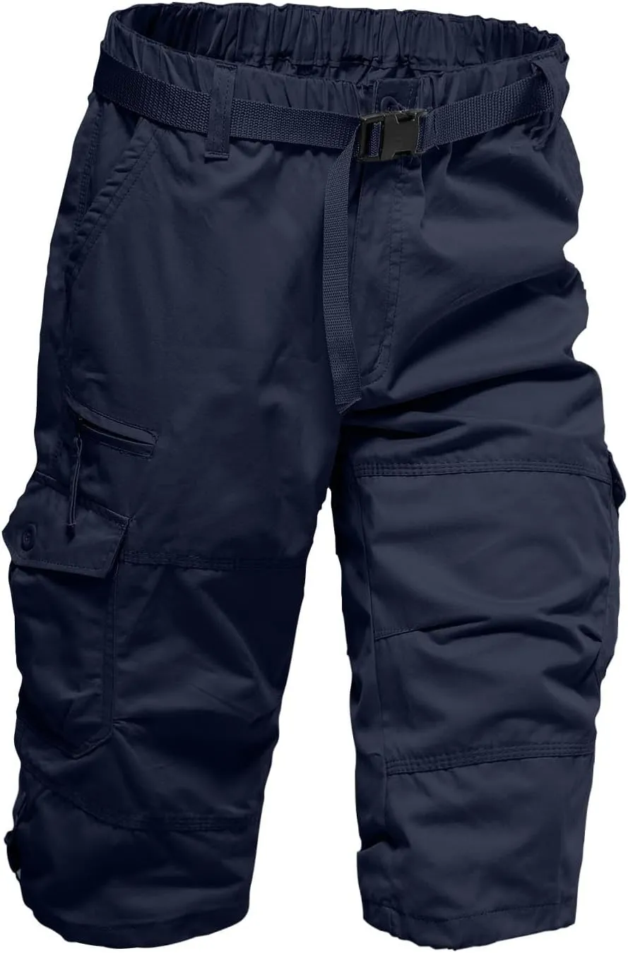 Mens 3/4 Relaxed Fit Army Tactical Running Shorts Cargo Shorts 7 Pockets Elastic Waist Cotton Sports Hiking Pants 2024 Trend