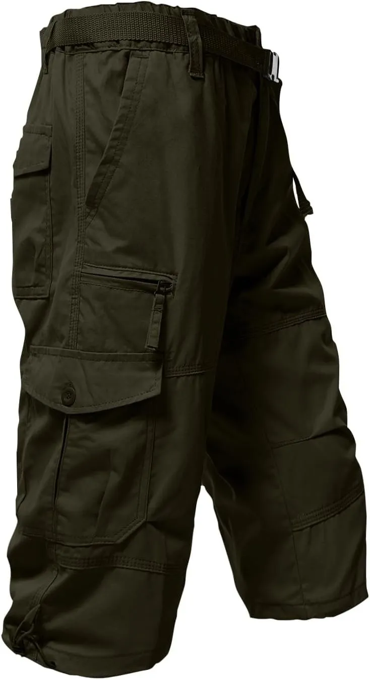 Mens 3/4 Relaxed Fit Army Tactical Running Shorts Cargo Shorts 7 Pockets Elastic Waist Cotton Sports Hiking Pants 2024 Trend