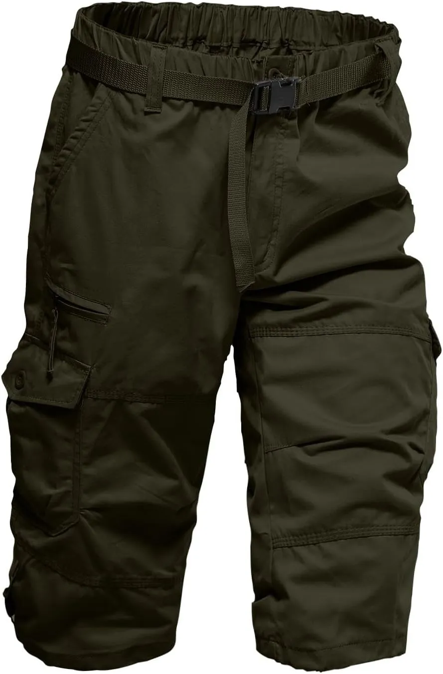 Mens 3/4 Relaxed Fit Army Tactical Running Shorts Cargo Shorts 7 Pockets Elastic Waist Cotton Sports Hiking Pants 2024 Trend