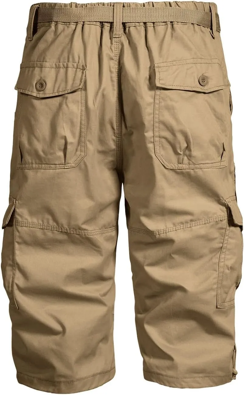 Mens 3/4 Relaxed Fit Army Tactical Running Shorts Cargo Shorts 7 Pockets Elastic Waist Cotton Sports Hiking Pants 2024 Trend