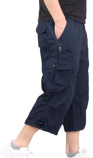 Mens 3/4 Relaxed Fit Army Tactical Running Shorts Cargo Shorts 7 Pockets Elastic Waist Cotton Sports Hiking Pants 2024 Trend