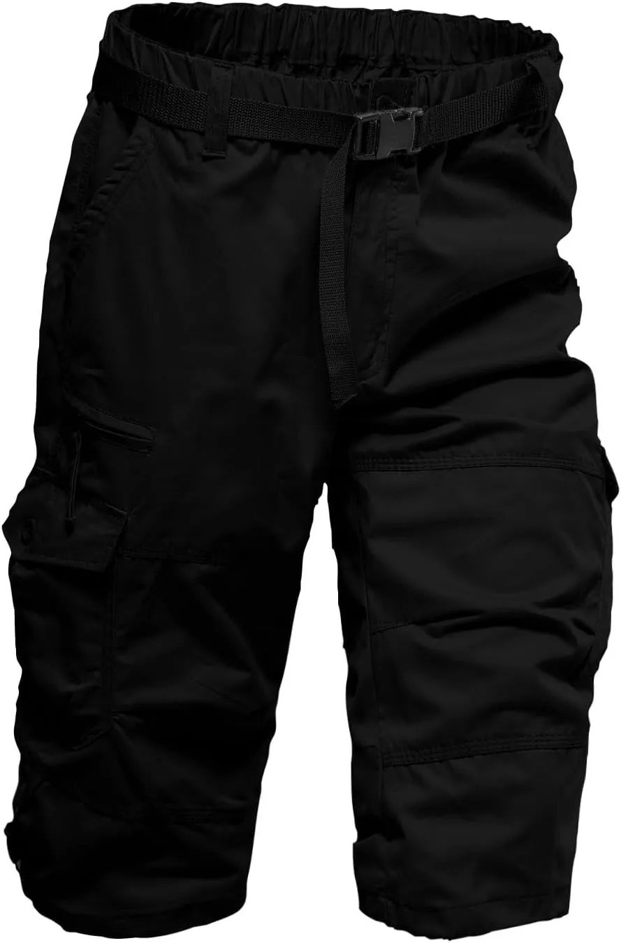 Mens 3/4 Relaxed Fit Army Tactical Running Shorts Cargo Shorts 7 Pockets Elastic Waist Cotton Sports Hiking Pants 2024 Trend