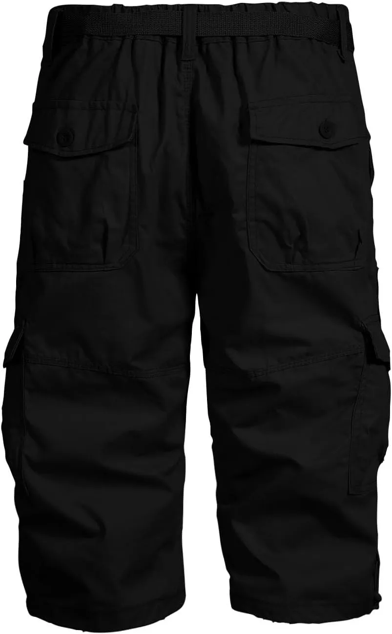 Mens 3/4 Relaxed Fit Army Tactical Running Shorts Cargo Shorts 7 Pockets Elastic Waist Cotton Sports Hiking Pants 2024 Trend