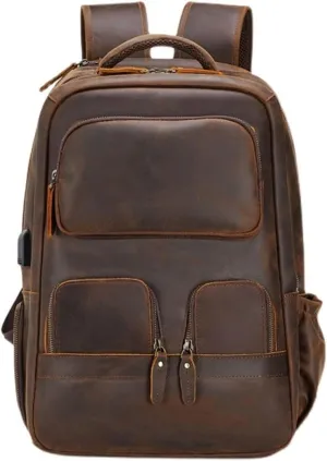 Mens Backpacks Briefcases Leather Laptop Backpacks Casual Daypack Luggage Travel Bags (Brown)