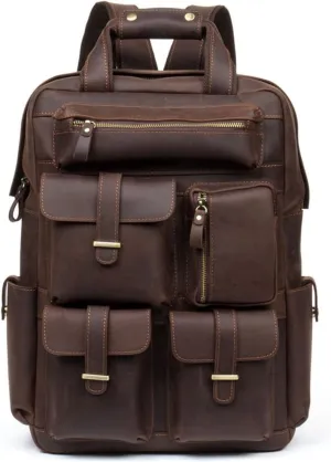 Mens Backpacks Briefcases Leather Laptop Backpacks Casual Daypack Luggage Travel Gear (Color : Brown)