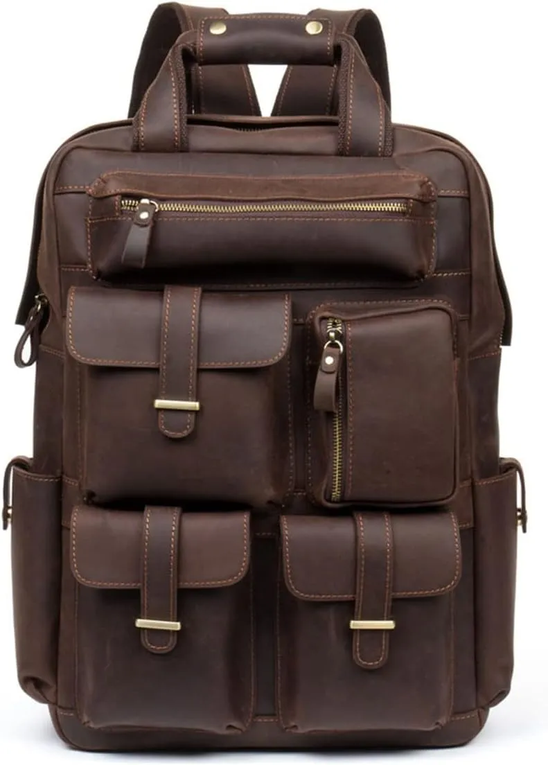 Mens Backpacks Briefcases Leather Laptop Backpacks Casual Daypack Luggage Travel Gear (Color : Brown)