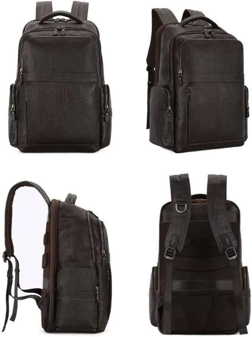 Mens Backpacks Genuine Leather Laptop Bags Briefcases Computers Bags Casual Daypack Bookbags Travel Bags 16.9Inch(Brown)