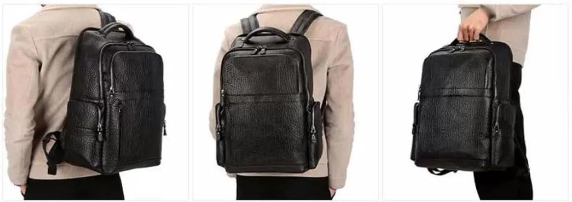 Mens Backpacks Genuine Leather Laptop Bags Briefcases Computers Bags Casual Daypack Bookbags Travel Bags 16.9Inch(Brown)