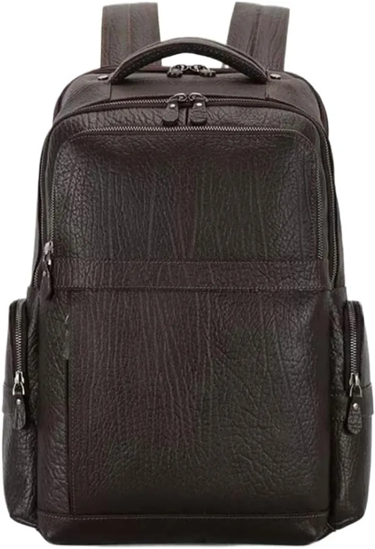 Mens Backpacks Genuine Leather Laptop Bags Briefcases Computers Bags Casual Daypack Bookbags Travel Bags 16.9Inch(Brown)