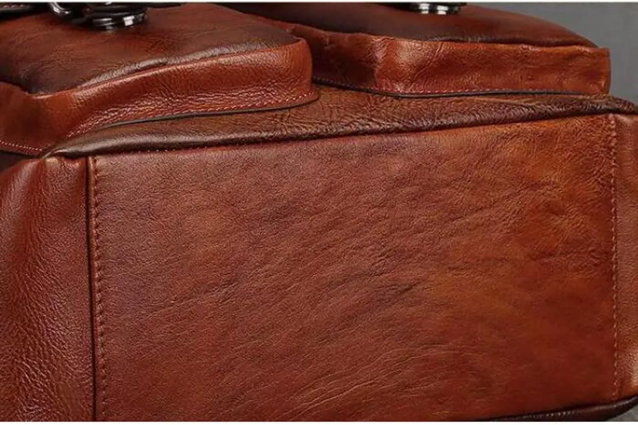 Mens Backpacks Genuine Leather Laptop Bags Briefcases Computers Bags Casual Daypack Luggage Travel Bags 13.3Inch(Brown-1)