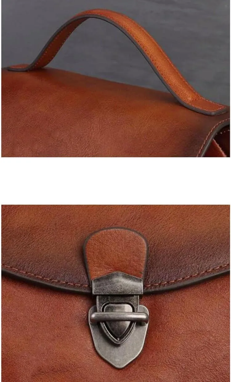 Mens Backpacks Genuine Leather Laptop Bags Briefcases Computers Bags Casual Daypack Luggage Travel Bags 13.3Inch(Brown-1)