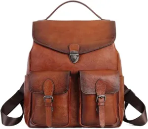 Mens Backpacks Genuine Leather Laptop Bags Briefcases Computers Bags Casual Daypack Luggage Travel Bags 13.3Inch(Brown-1)