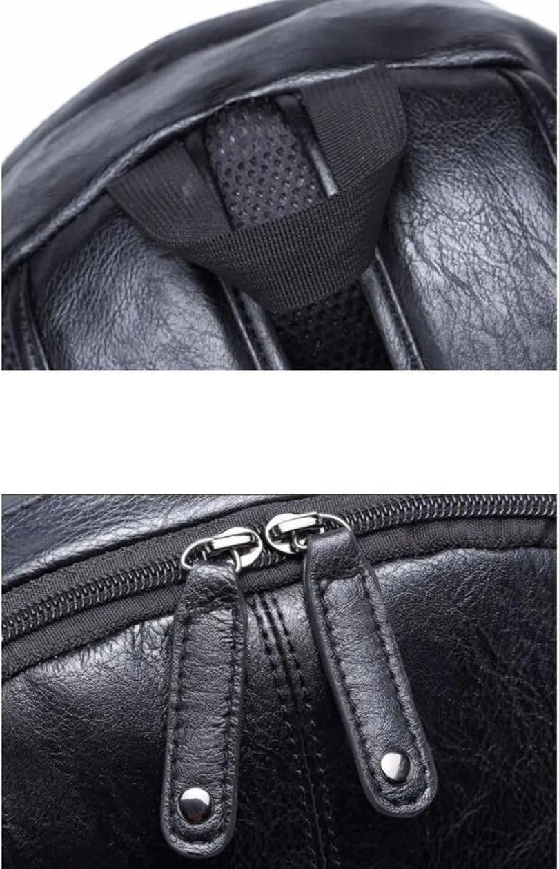 Mens Backpacks Genuine Leather Laptop Bags Briefcases Computers Bags Casual Daypack Luggage Travel Bags 16.7Inch(Black)