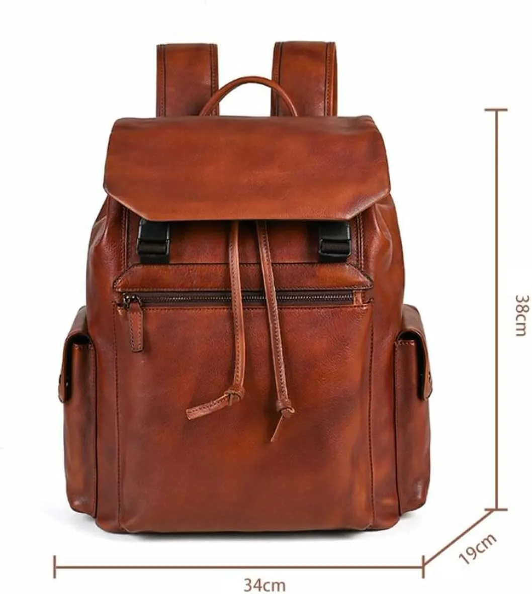 Mens Backpacks Genuine Leather Laptop Bags Briefcases Computers Bags Casual Daypack Travel Bags Luggage Bags 15Inch(Brown)