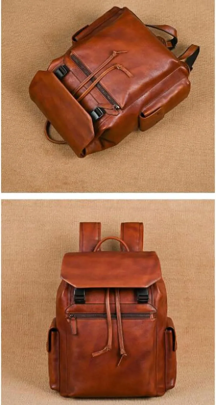 Mens Backpacks Genuine Leather Laptop Bags Briefcases Computers Bags Casual Daypack Travel Bags Luggage Bags 15Inch(Brown)