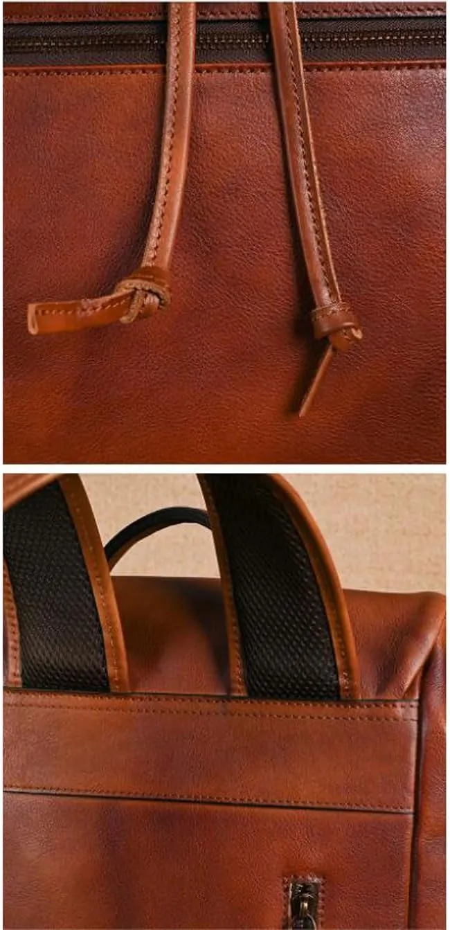 Mens Backpacks Genuine Leather Laptop Bags Briefcases Computers Bags Casual Daypack Travel Bags Luggage Bags 15Inch(Brown)