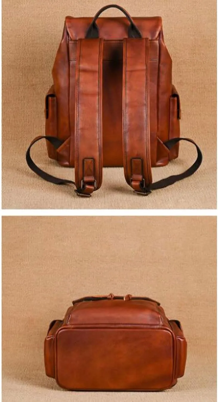 Mens Backpacks Genuine Leather Laptop Bags Briefcases Computers Bags Casual Daypack Travel Bags Luggage Bags 15Inch(Brown)