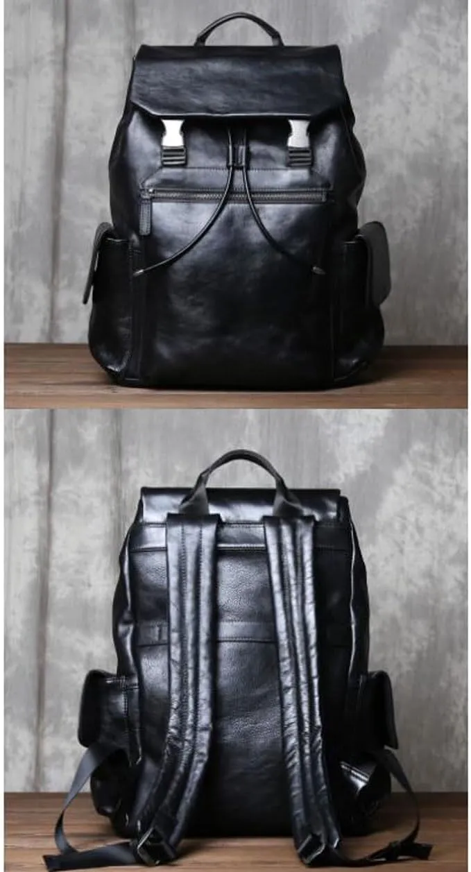 Mens Backpacks Genuine Leather Laptop Bags Briefcases Computers Bags Casual Daypack Travel Bags Luggage Bags(Black)