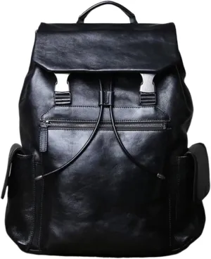 Mens Backpacks Genuine Leather Laptop Bags Briefcases Computers Bags Casual Daypack Travel Bags Luggage Bags(Black)