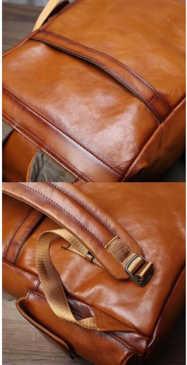 Mens Backpacks Genuine Leather Laptop Bags Briefcases Computers Bags Casual Daypack Travel Bags Luggage Bags(Black)