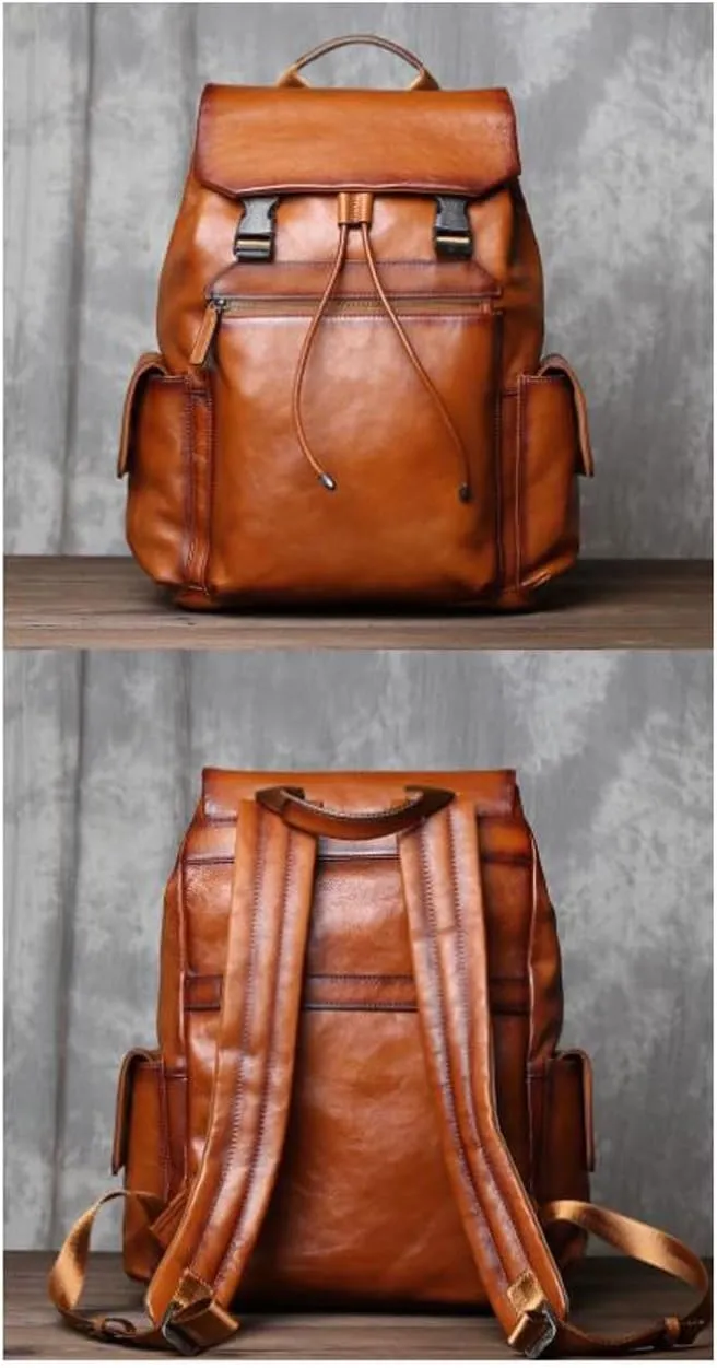 Mens Backpacks Genuine Leather Laptop Bags Briefcases Computers Bags Casual Daypack Travel Bags Luggage Bags(Brown)