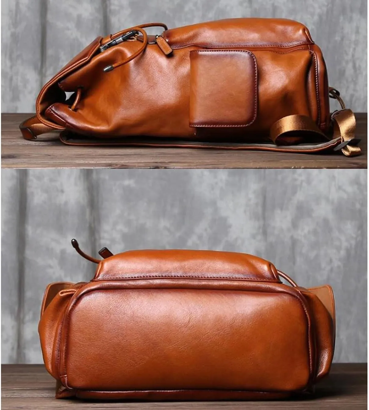 Mens Backpacks Genuine Leather Laptop Bags Briefcases Computers Bags Casual Daypack Travel Bags Luggage Bags(Brown)