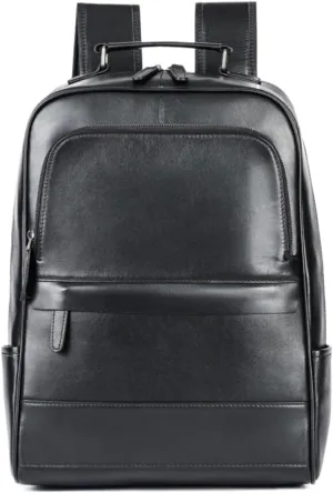 Mens Backpacks Genuine Leather Laptop Bags Casual Daypack Briefcases Computers Bags Luggage Travel Bags 17.3Inch(Black-1)