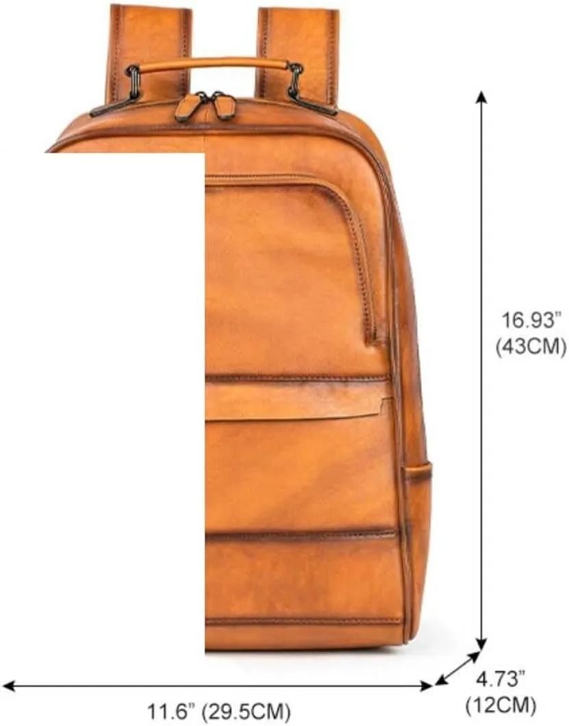 Mens Backpacks Genuine Leather Laptop Bags Casual Daypack Briefcases Computers Bags Luggage Travel Bags 17.3Inch(Black-1)