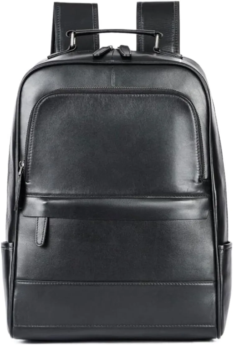 Mens Backpacks Genuine Leather Laptop Bags Casual Daypack Briefcases Computers Bags Luggage Travel Bags 17.3Inch(Black-1)