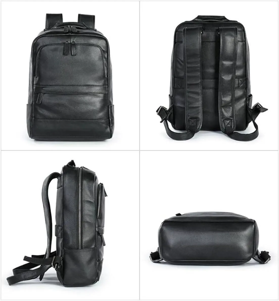 Mens Backpacks Genuine Leather Laptop Bags Casual Daypack Briefcases Computers Bags Luggage Travel Bags 17.3Inch(Black-1)