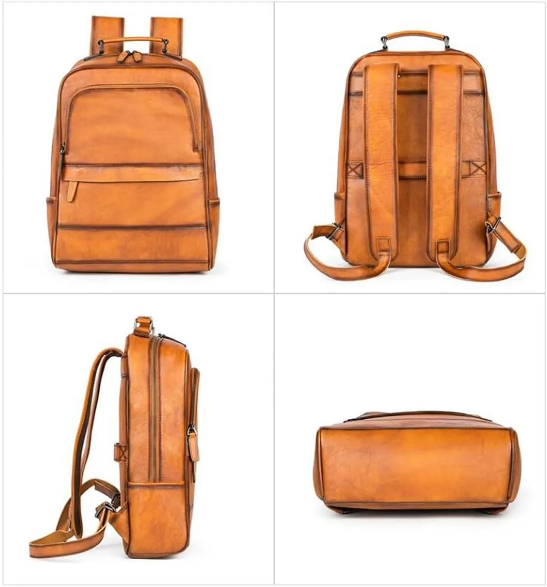 Mens Backpacks Genuine Leather Laptop Bags Casual Daypack Briefcases Computers Bags Luggage Travel Bags 17.3Inch(Brown)
